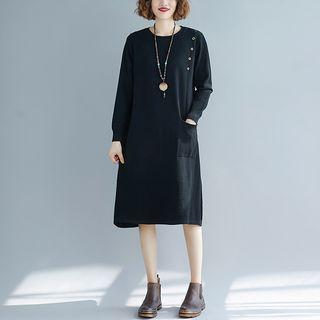 Plain Round-neck Long-sleeve Sweat Dress