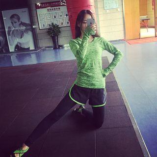 Sports Set: Long-sleeve T-shirt + Leggings Inset Shorts