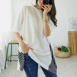 Stripe-side A-line T-shirt Dress
