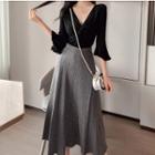Knit High-waist Midi A-line Skirt