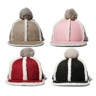 Pom Pom Faux Suede Baseball Cap