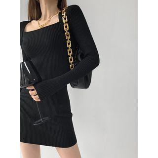 Details Square-neck Knit Mini Dress In 5 Colors