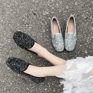Square-toe Sequined Flats