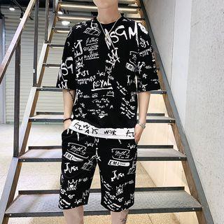 Set: Short Sleeve Lettering T-shirt + Lettering Shorts