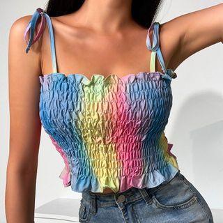 Tie-dye Print Smocked Cropped Camisole Top