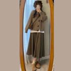 Long-sleeve Cardigan Knit Jacket / A-line Long Ruched Semi Skirt