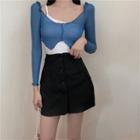Lettuce Edge Long-sleeve Cropped T-shirt / Camisole Top / Mini Straight-fit Skirt