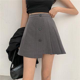 Buttoned Pleated A-line Mini Skirt