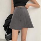 Buttoned Pleated A-line Mini Skirt