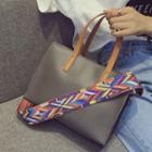 Faux Leather Tote With Patterned Strap