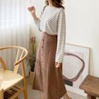 Button-front Midi Skirt Brown - One Size