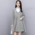 Tweed Coat / Mini A-line Overall Dress / Blouse / Set