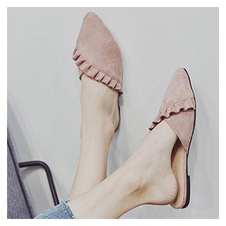 Pointed Ruffle Trim Mules