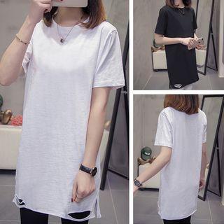 Short-sleeve Ripped Long T-shirt