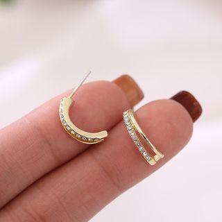 Rhinestone Layered Hoop Earring 1 Pair - Stud Earrings - Gold - One Size