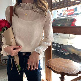 Mock-neck Chiffon Blouse Almond - One Size