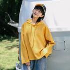 Long-sleeve Plain Hooded Pullover Yellow - One Size