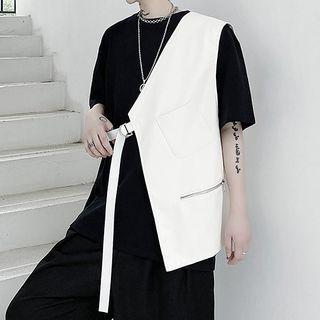 Faux-leather Vest With Metal Buckle