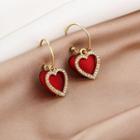 Heart Rhinestone Dangle Earring E1032-2 - 1 Pair - Gold - One Size