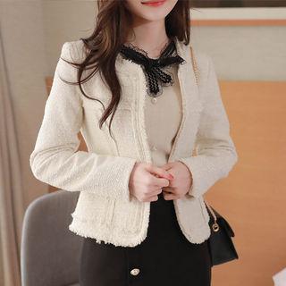 Round-neck Fringed Tweed Jacket