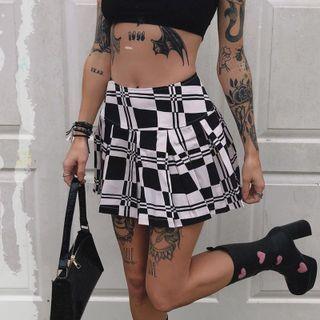 Checker Low Waist Mini Skirt