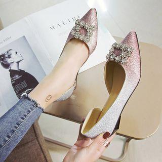 Rhinestone Pointy-toe Low Heel Pumps