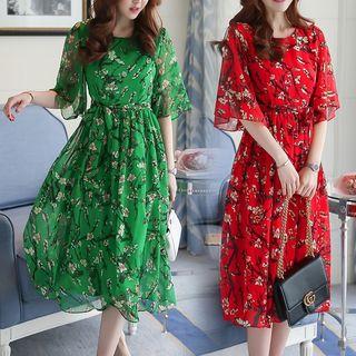 Short Sleeve Floral Midi Dress