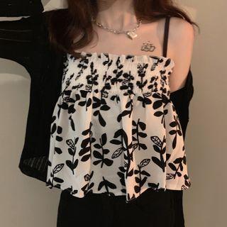 Set : Floral Camisole Top + Long-sleeve Cardigan