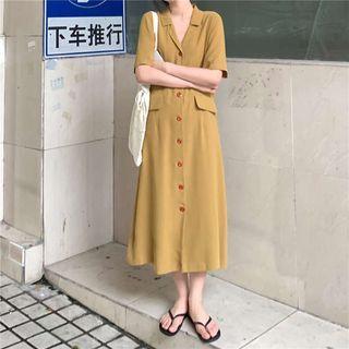 Short-sleeve Open-collar Midi Shirtdress Curcumin - One Size