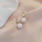 Rhinestone Knot Faux Pearl Dangle Earring 1 Pair - E2067 - Silver - Faux Pearl - One Size