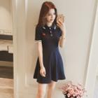 Short-sleeve Heart Embroidered Mini A-line Dress / Undershorts