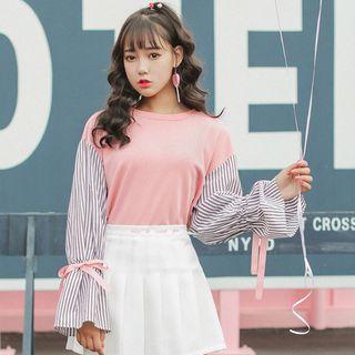 Tied Stripe-sleeve Pullover