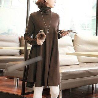 Mock-turtleneck Long-sleeve T-shirt Brown - One Size
