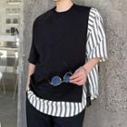 Short-sleeve Striped Panel Mock Two Piece Top