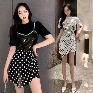 Wrap-front Polka-dot Mini Skirt