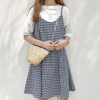V-neck Plaid Spaghetti Strap Dress
