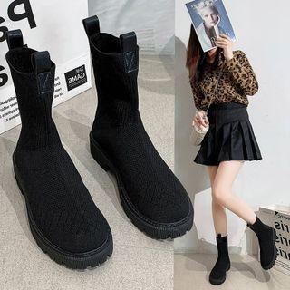 Applique Platform Block Heel Short Boots