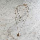 Pearl / Rhinestone / Medallion Necklace Layering Set (3 Pcs) Gold - One Size