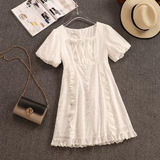 Eyelet Lace Short-sleeve A-line Mini Dress