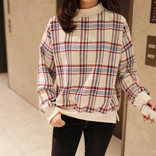 Mock-neck Plaid Sweatshirt