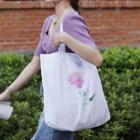 Floral Print Canvas Tote Bag Pink Rose - White - One Size