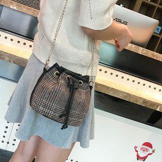 Check Chain Strap Bucket Bag