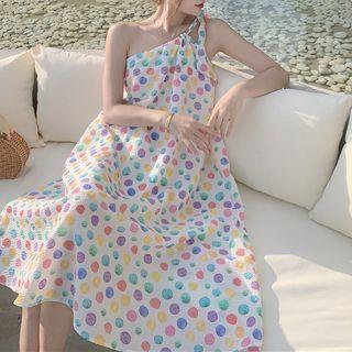 One-shoulder Dotted Midi Sundress