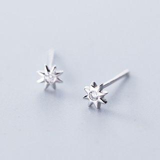 925 Sterling Silver Rhinestone Star Stud Earring S925silver - Earrings - One Size