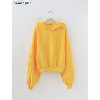 Colored Balloon-sleeve Fleece-lined Hoodie