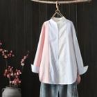 Striped Panel Color Block Shirt Blue Stripes - White & Pink - One Size