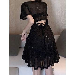 Cutout-waist Glitter A-line Dress