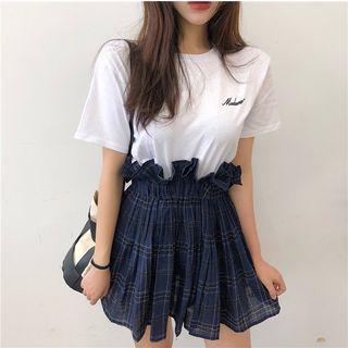 Lettering Short-sleeve T-shirt / Check A-line Skirt