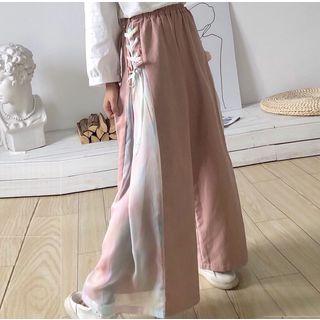 Heart Applique Long-sleeve T-shirt / High Waist Wide-leg Pants