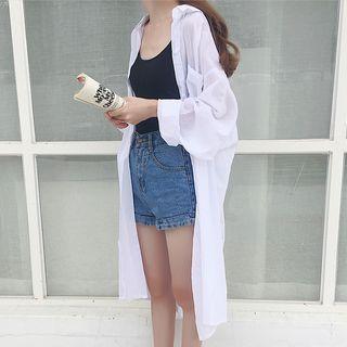 Pocket Detail Long Shirt White - One Size